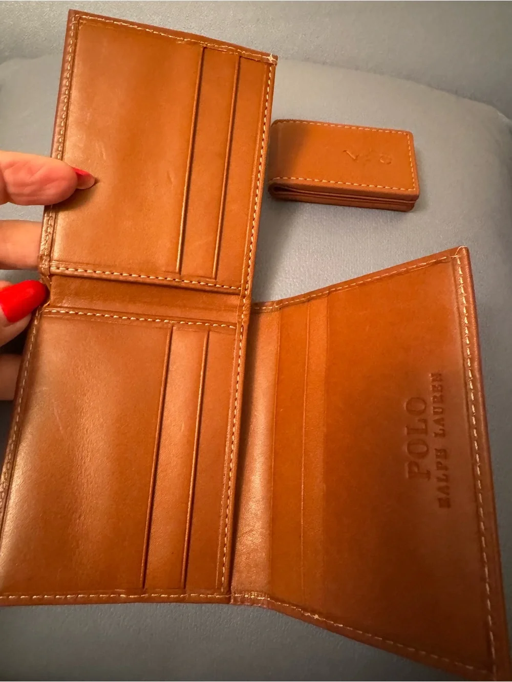 POLO RALPH LAUREN MEN’S LEATHER BILLFOLD ID FLIP WALLET& Money Clip Magnetic